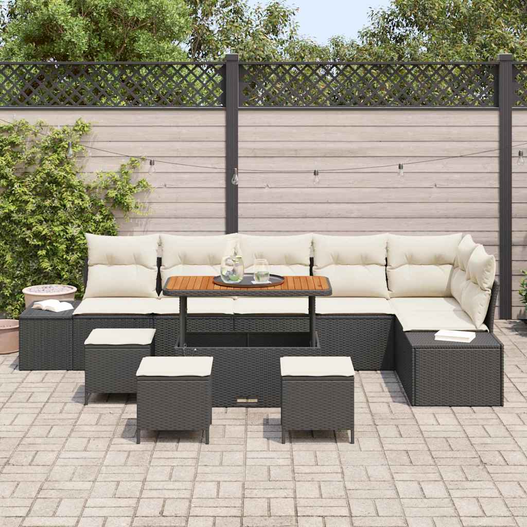 Gartensofa-set mit Kissen 10 pcs Schwarz Poly Rattan