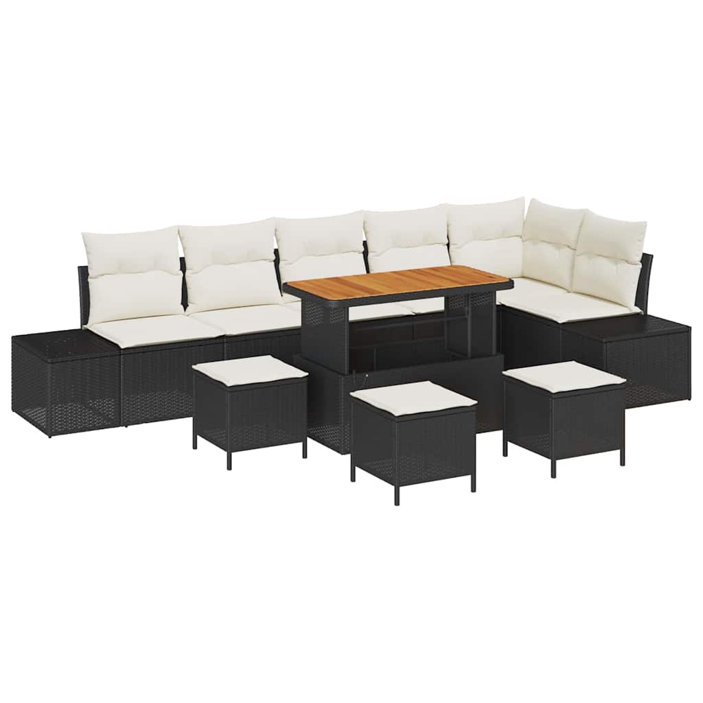 Gartensofa-set mit Kissen 10 pcs Schwarz Poly Rattan