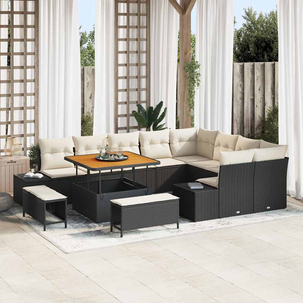 Gartensofa-set mit Kissen 12 pcs Schwarz Poly Rattan