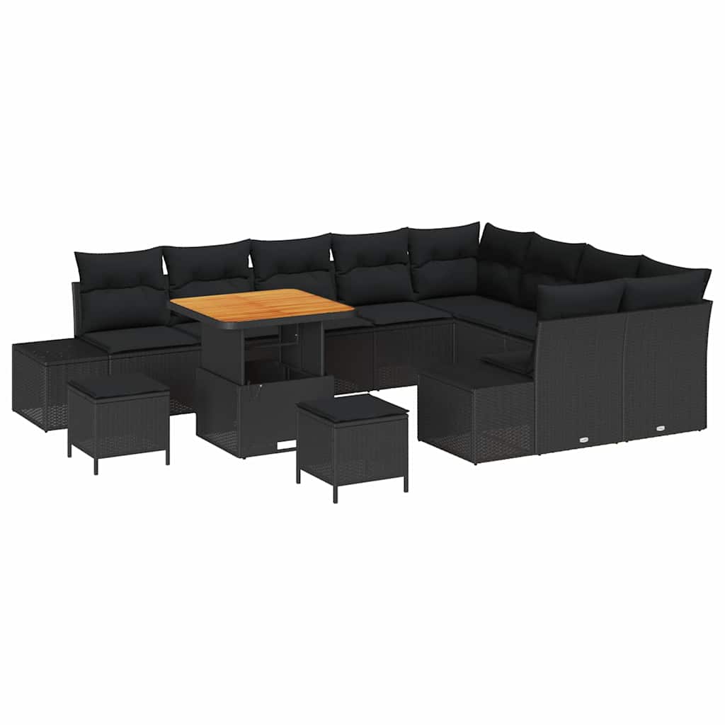 Gartensofa-set mit Kissen 12 pcs Schwarz Poly Rattan