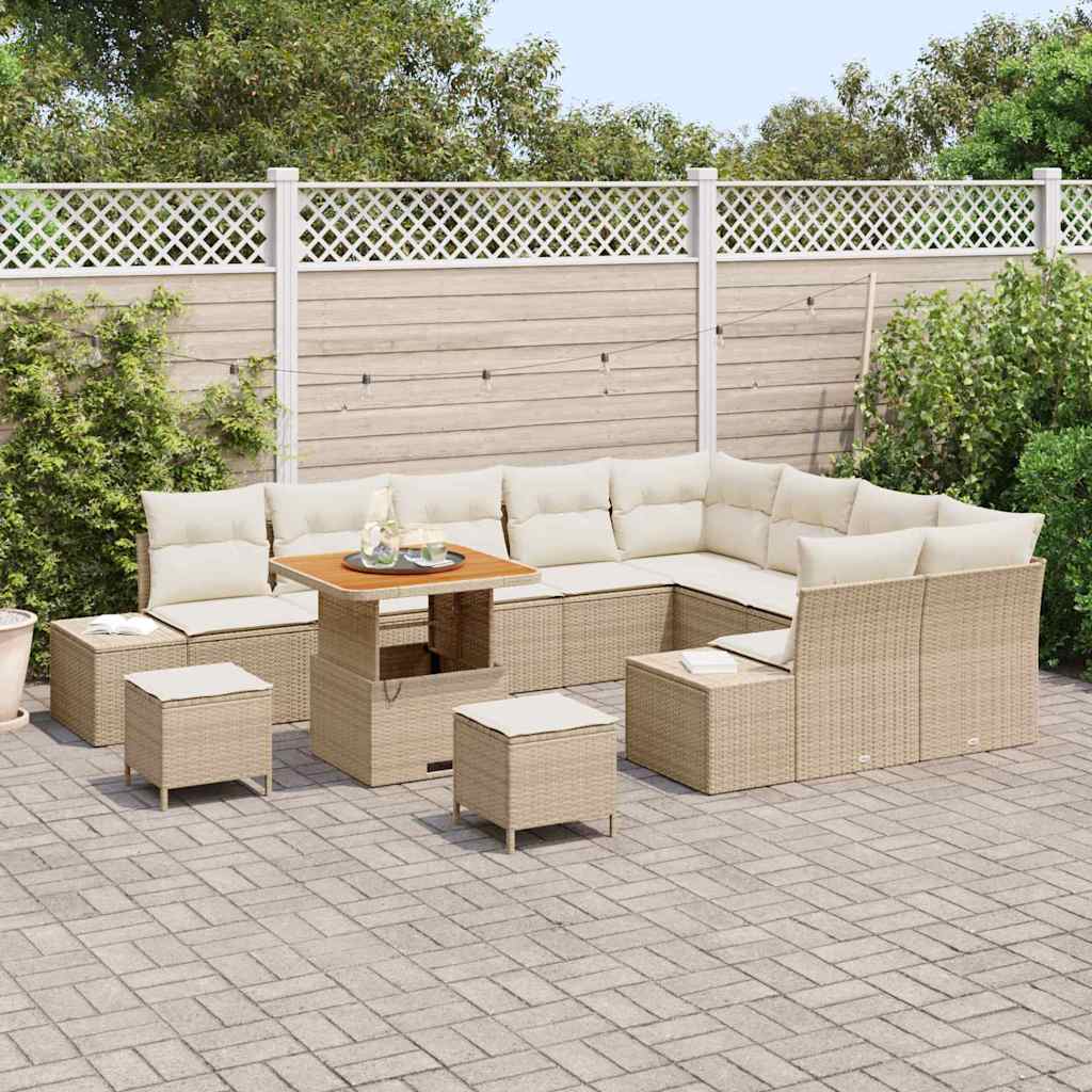 Gartensofa-set mit Kissen mit Speicher 12 pcs Beige Poly Rattan