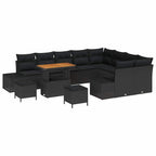 Gartensofa-set mit Kissen 12 pcs Schwarz Poly Rattan