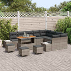 Gartensofa-set mit Kissen mit Speicher 13 pcs Grau Poly Rattan