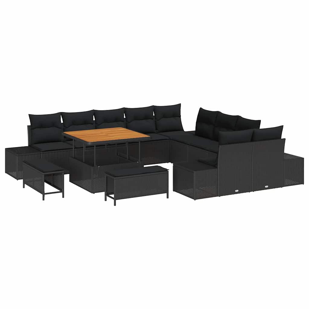 Gartensofa-set mit Kissen 13 pcs Schwarz Poly Rattan