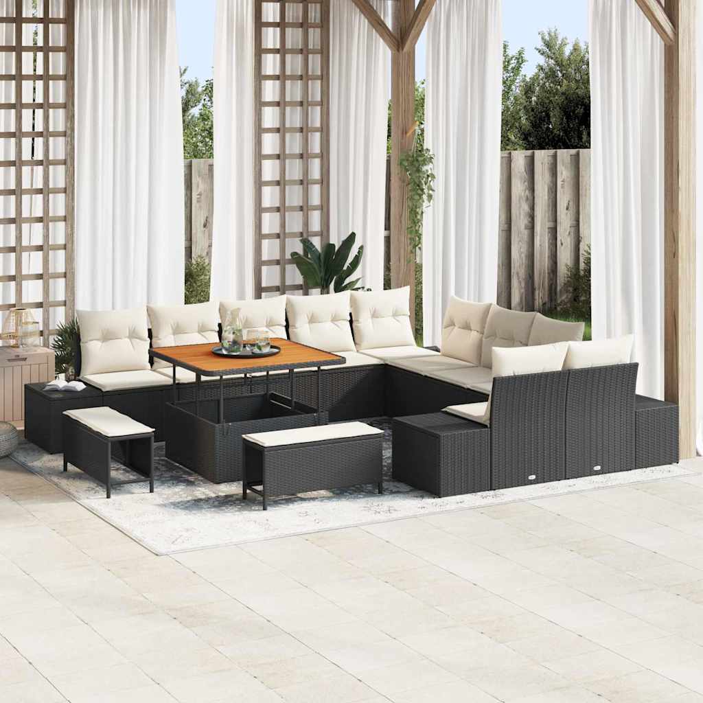 Gartensofa-set mit Kissen 13 pcs Schwarz Poly Rattan
