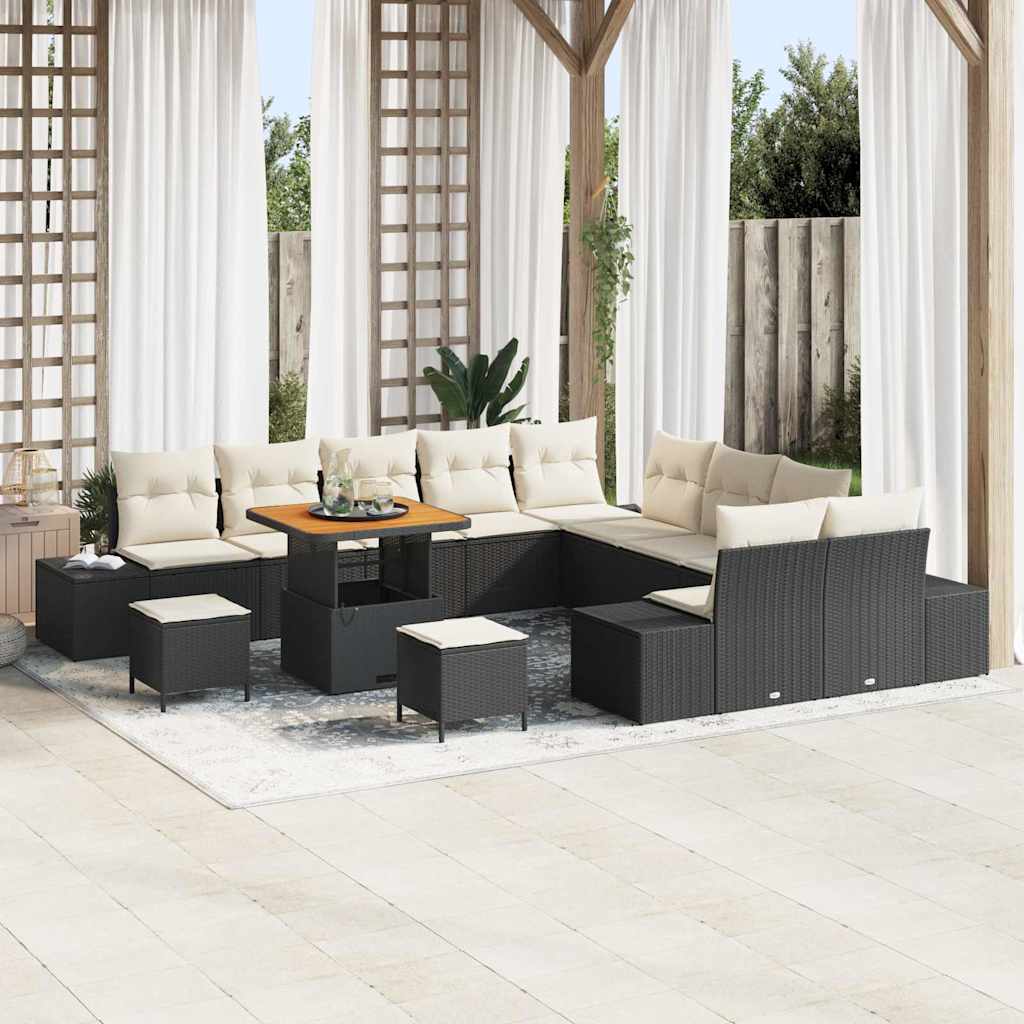 Gartensofa-set mit Kissen 13 pcs Schwarz Poly Rattan