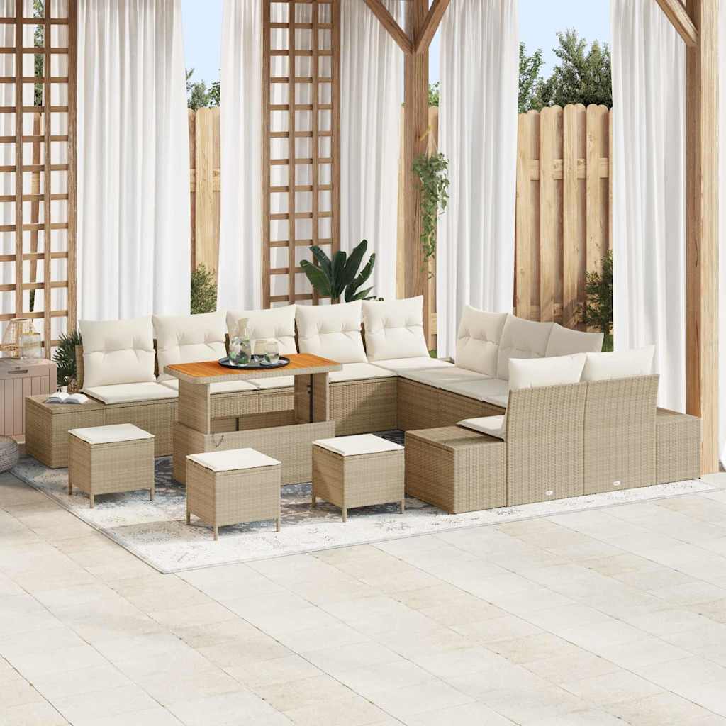 Gartensofa-set mit Kissen mit Speicher 14 pcs Beige Poly Rattan