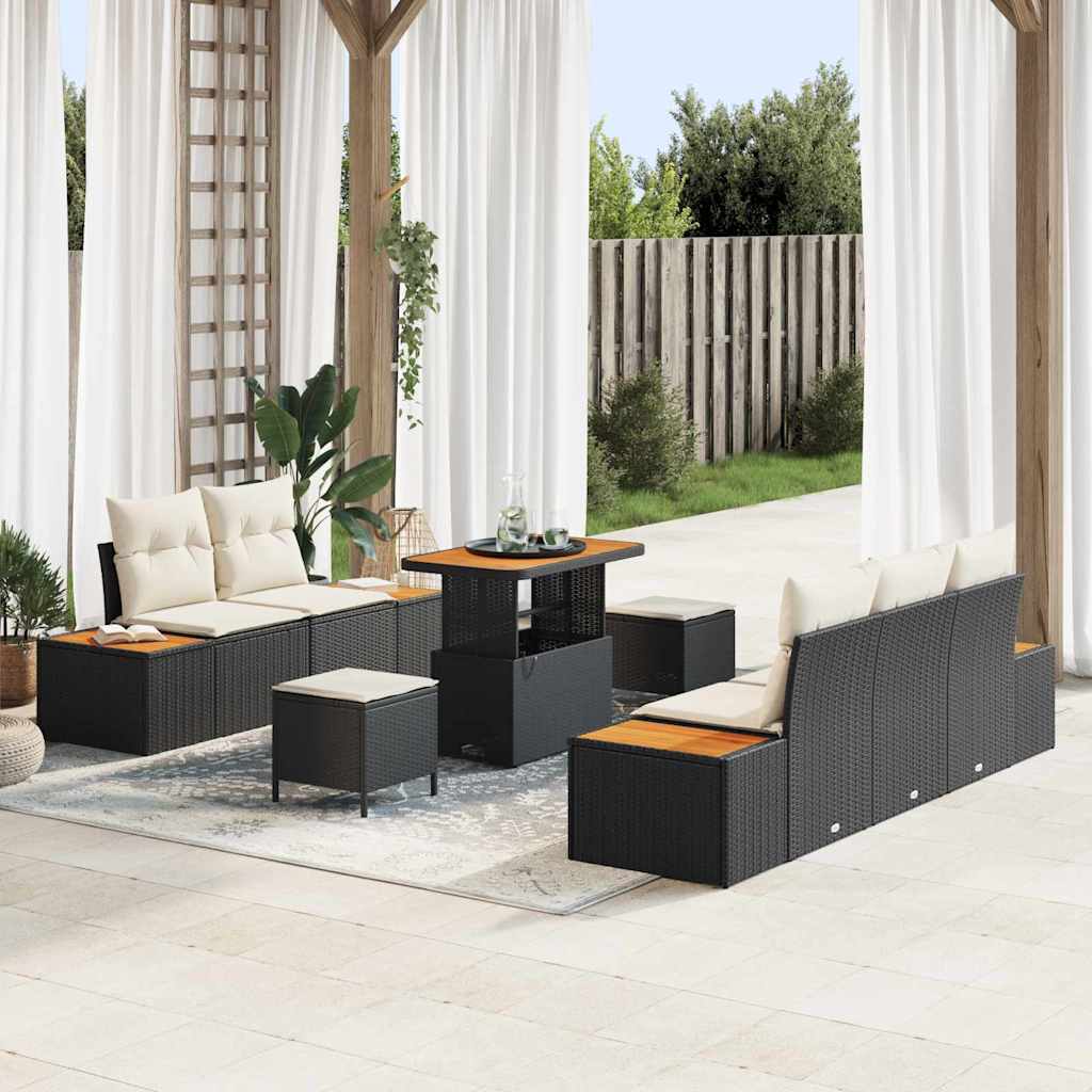 Garten-Sofa-Set mit Kissen mit Speicher 8 pcs Schwarz und Creme