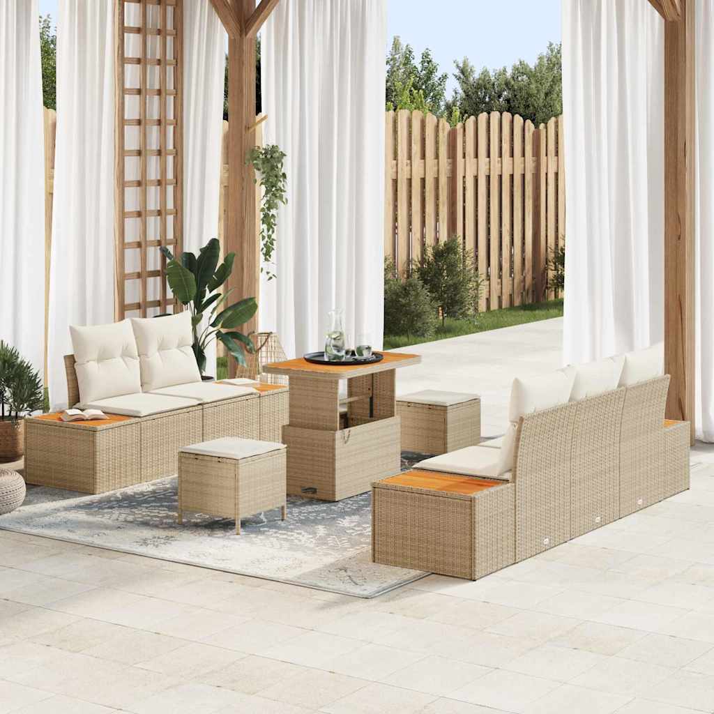 Garten-Sofa-Set mit Kissen mit Speicher 8 pcs Beige und Creme
