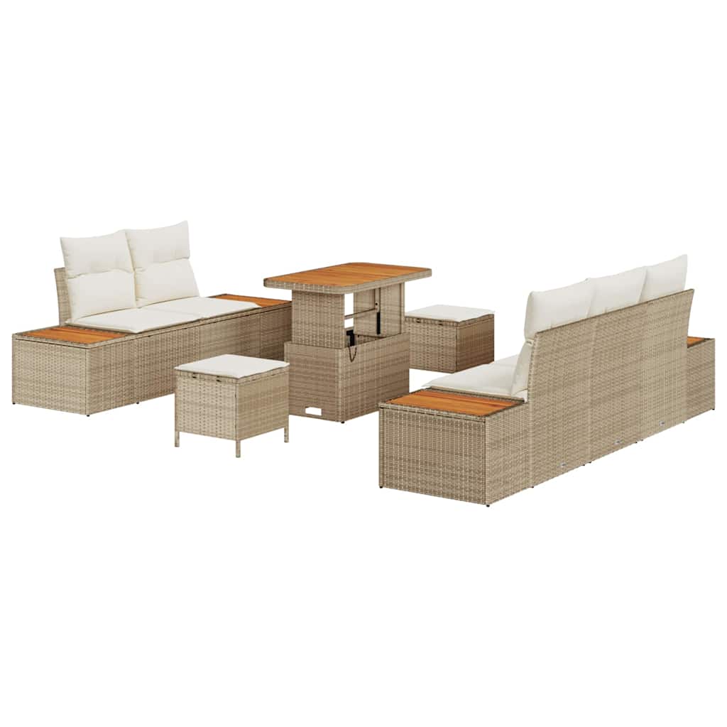 Garten-Sofa-Set mit Kissen mit Speicher 8 pcs Beige und Creme