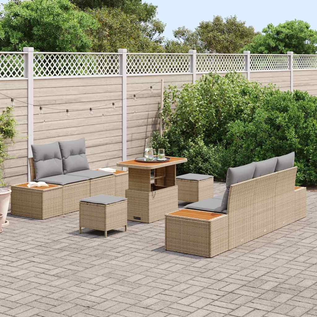 Garten-Sofa-Set mit Kissen 8 pcs Beige und Hellgrau