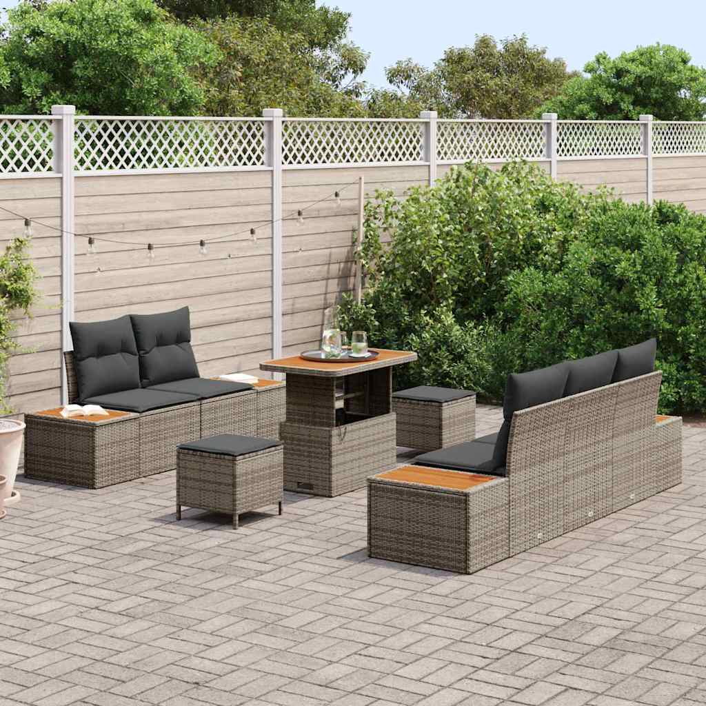 Garten-Sofa-Set mit Kissen 8 pcs Hellgrau und Dunkelgrau