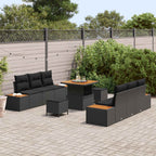 Gartensofa-set mit Kissen 9 pcs Schwarz Poly Rattan