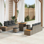 Gartensofa-set mit Kissen mit Speicher 9 pcs Grau Poly Rattan