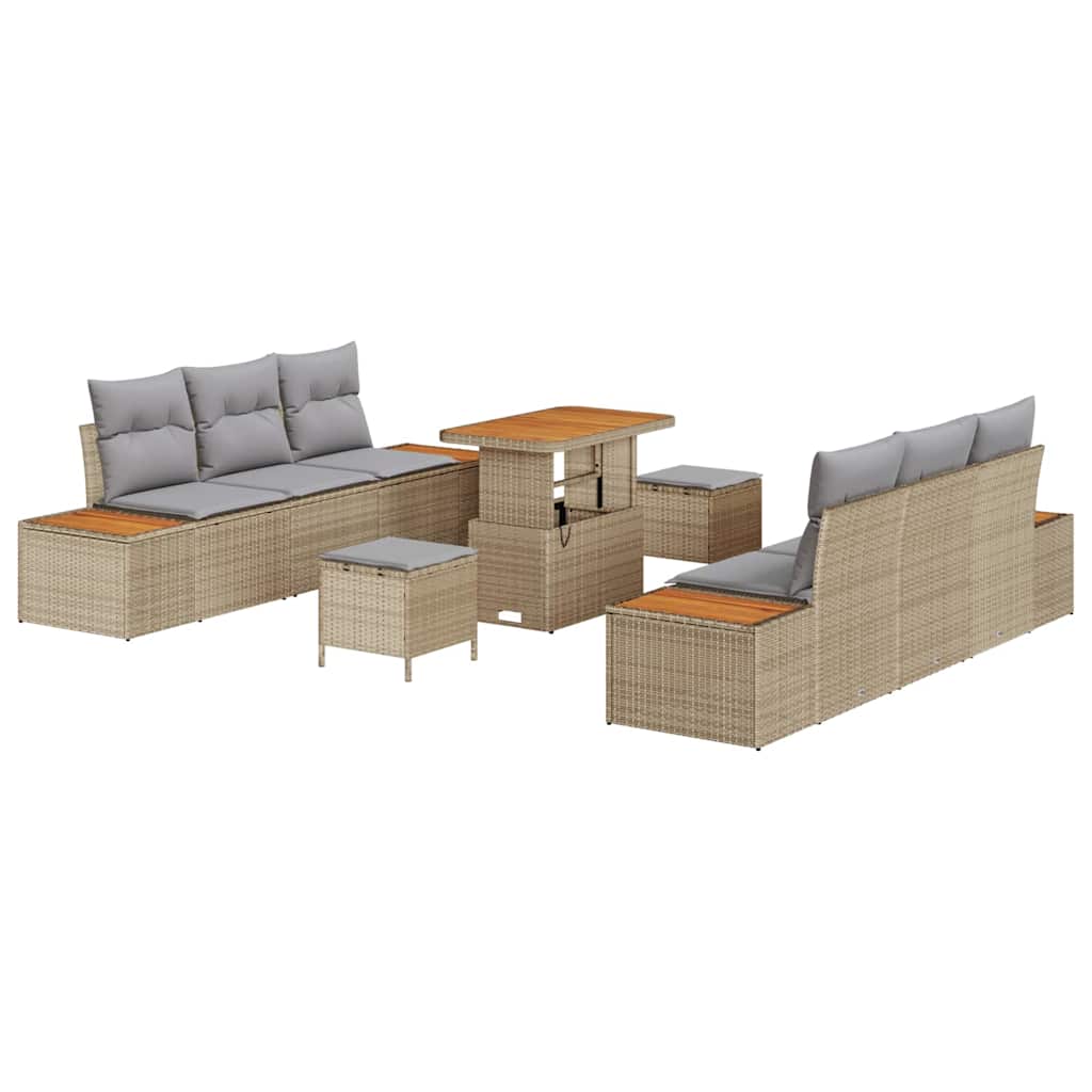 Gartensofa-set mit Kissen mit Speicher 9 pcs Beige Poly Rattan