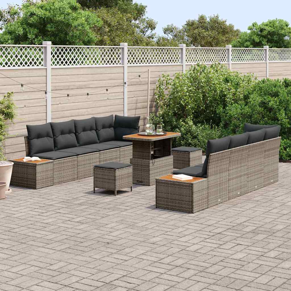 Gartensofa-set mit Kissen mit Speicher 11 pcs Grau Poly Rattan