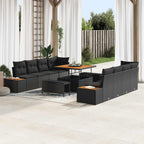 Gartensofa-set mit Kissen 11 pcs Schwarz Poly Rattan
