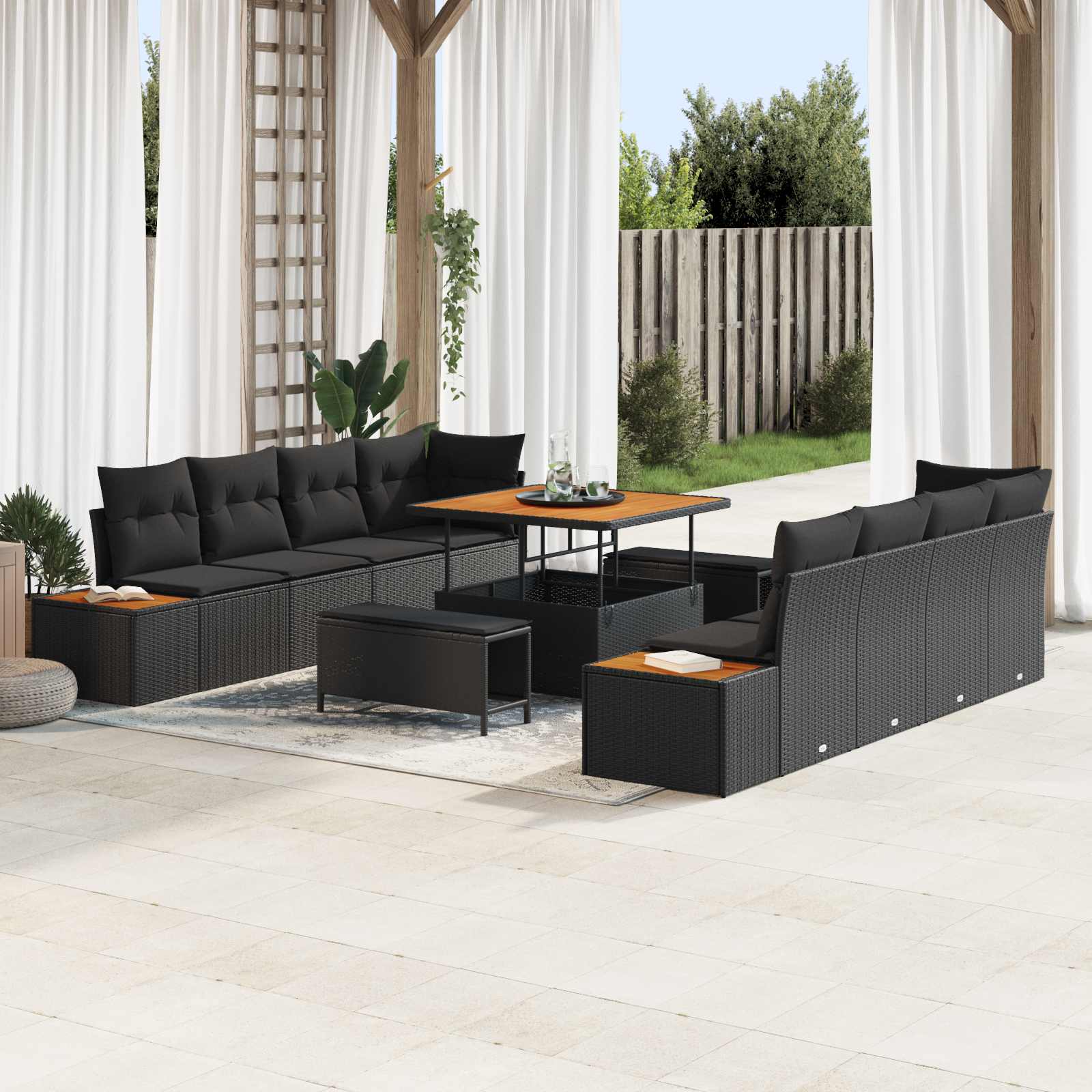 Gartensofa-set mit Kissen 11 pcs Schwarz Poly Rattan