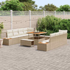 Gartensofa-set mit Kissen mit Speicher 11 pcs Beige Poly Rattan