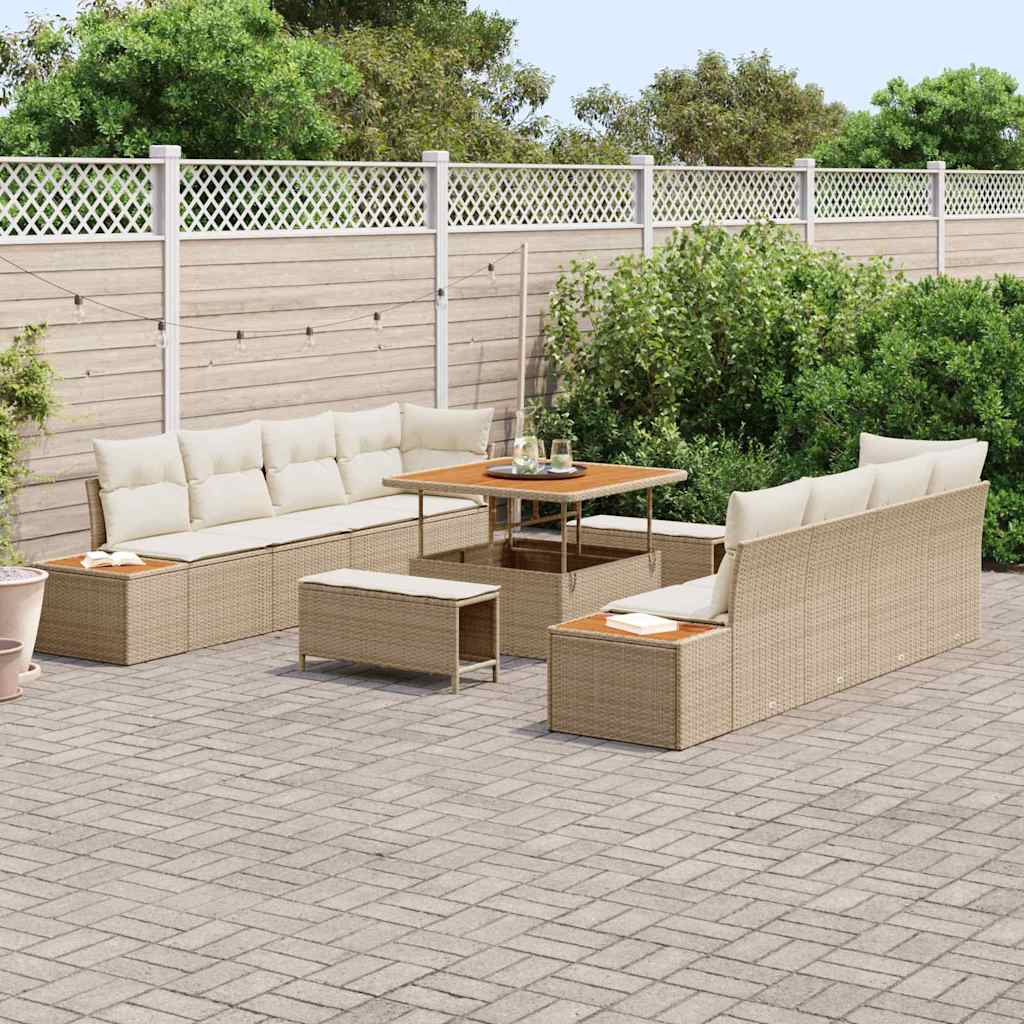Gartensofa-set mit Kissen mit Speicher 11 pcs Beige Poly Rattan
