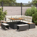 Gartensofa-set mit Kissen 8 pcs Schwarz Poly Rattan