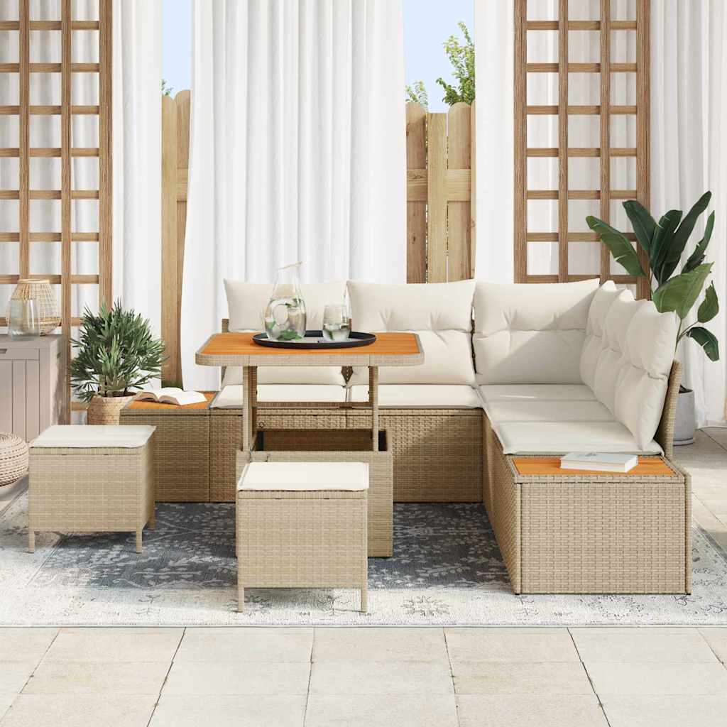 Gartensofa-set mit Kissen mit Speicher 8 pcs Beige Poly Rattan