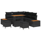 Gartensofa-set mit Kissen 8 pcs Schwarz Poly Rattan