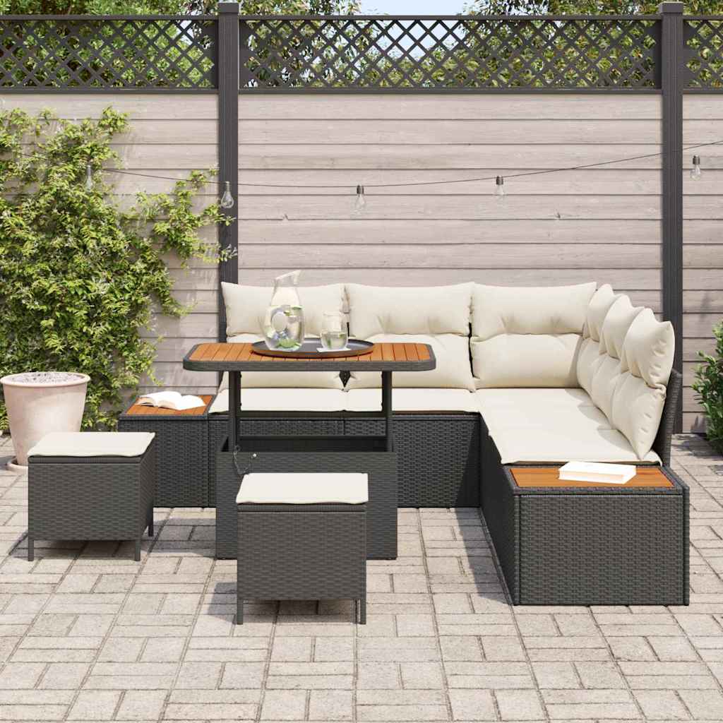Gartensofa-set mit Kissen 8 pcs Schwarz Poly Rattan