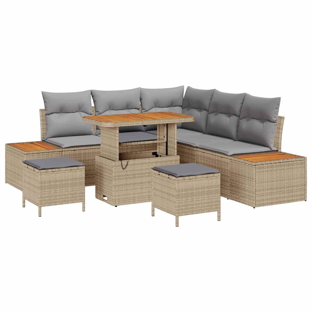 Gartensofa-set mit Kissen mit Speicher 8 pcs Beige Poly Rattan