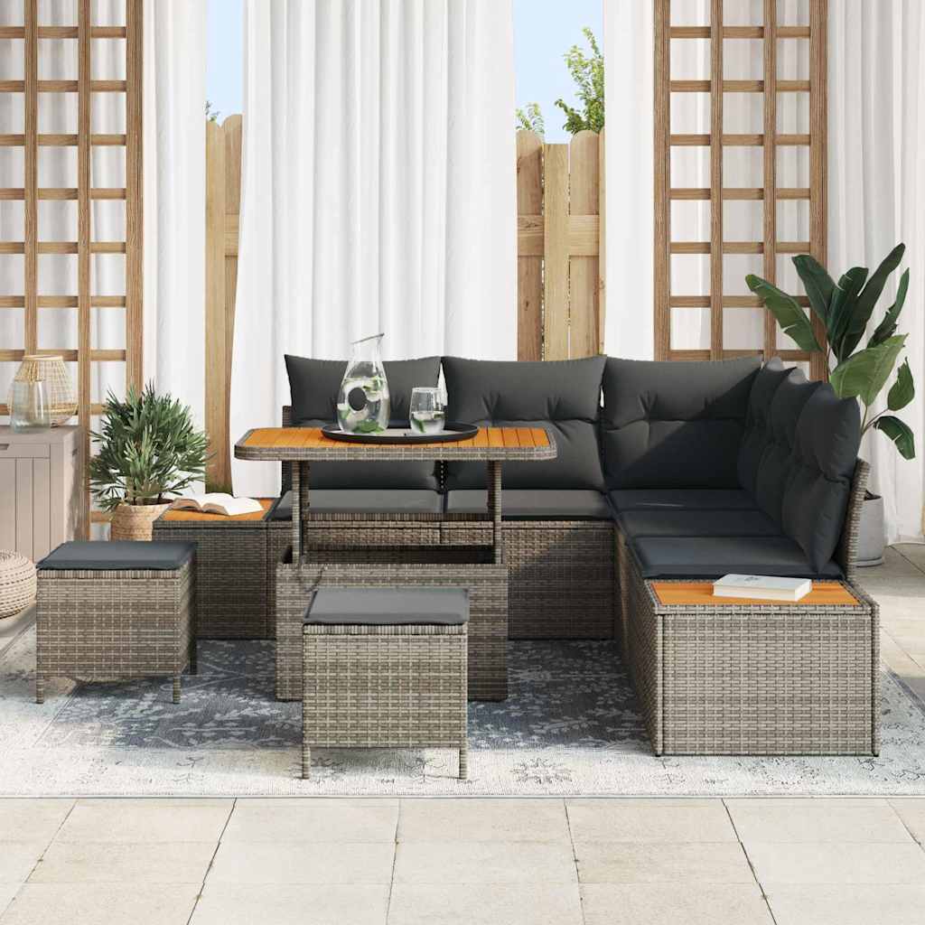 Gartensofa-set mit Kissen mit Speicher 8 pcs Grau Poly Rattan