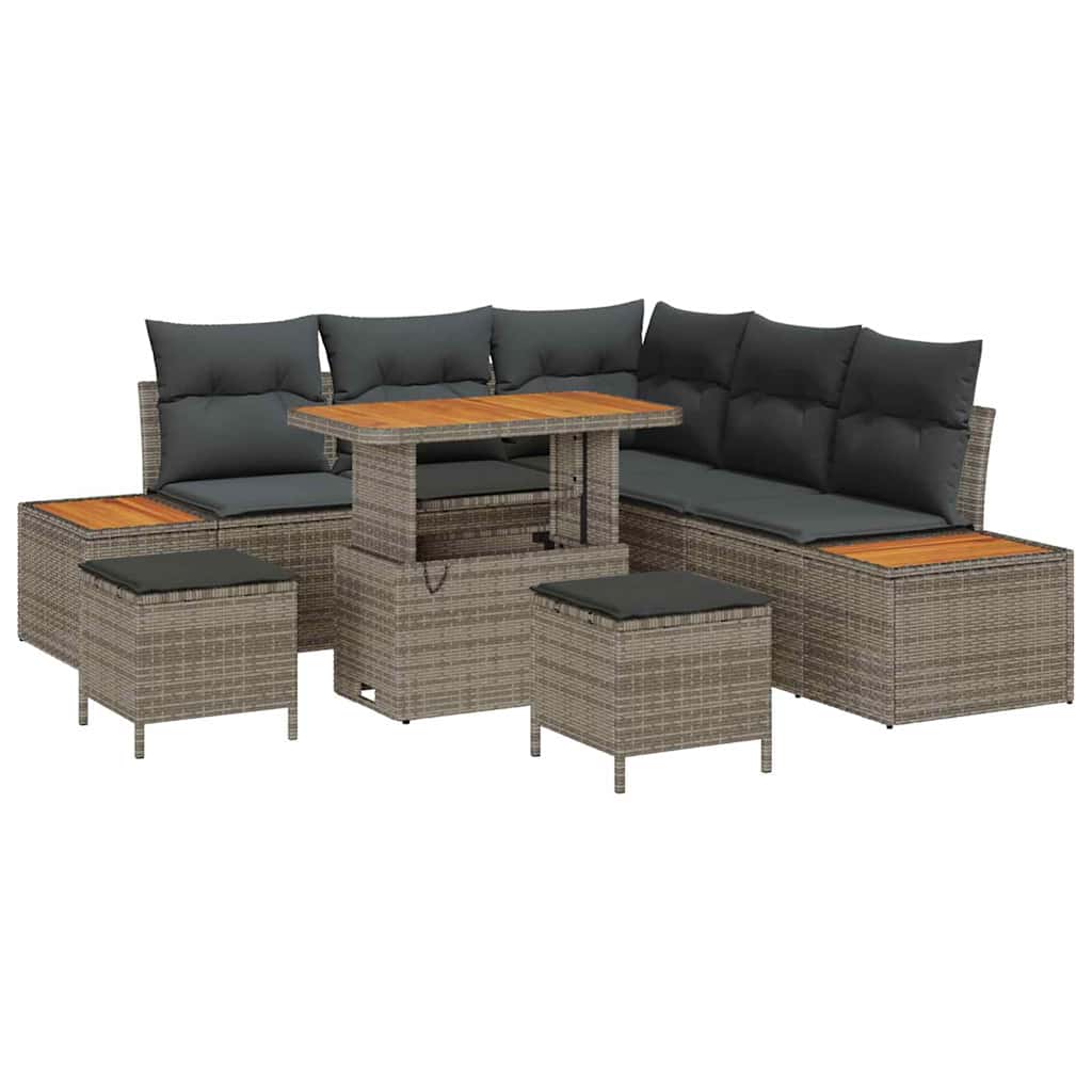 Gartensofa-set mit Kissen mit Speicher 8 pcs Grau Poly Rattan