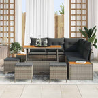 Gartensofa-set mit Kissen mit Speicher 9 pcs Grau Poly Rattan