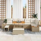Gartensofa-set mit Kissen mit Speicher 9 pcs Beige Poly Rattan