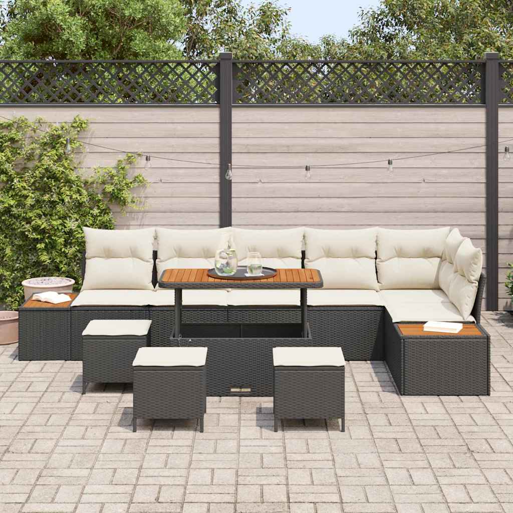 Gartensofa-set mit Kissen 10 pcs Schwarz Poly Rattan
