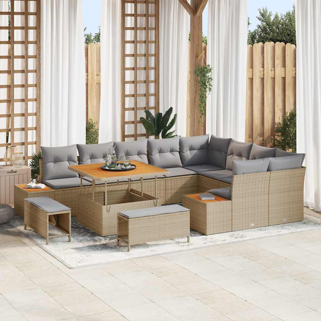 Gartensofa-set mit Kissen mit Speicher 12 pcs Beige Poly Rattan