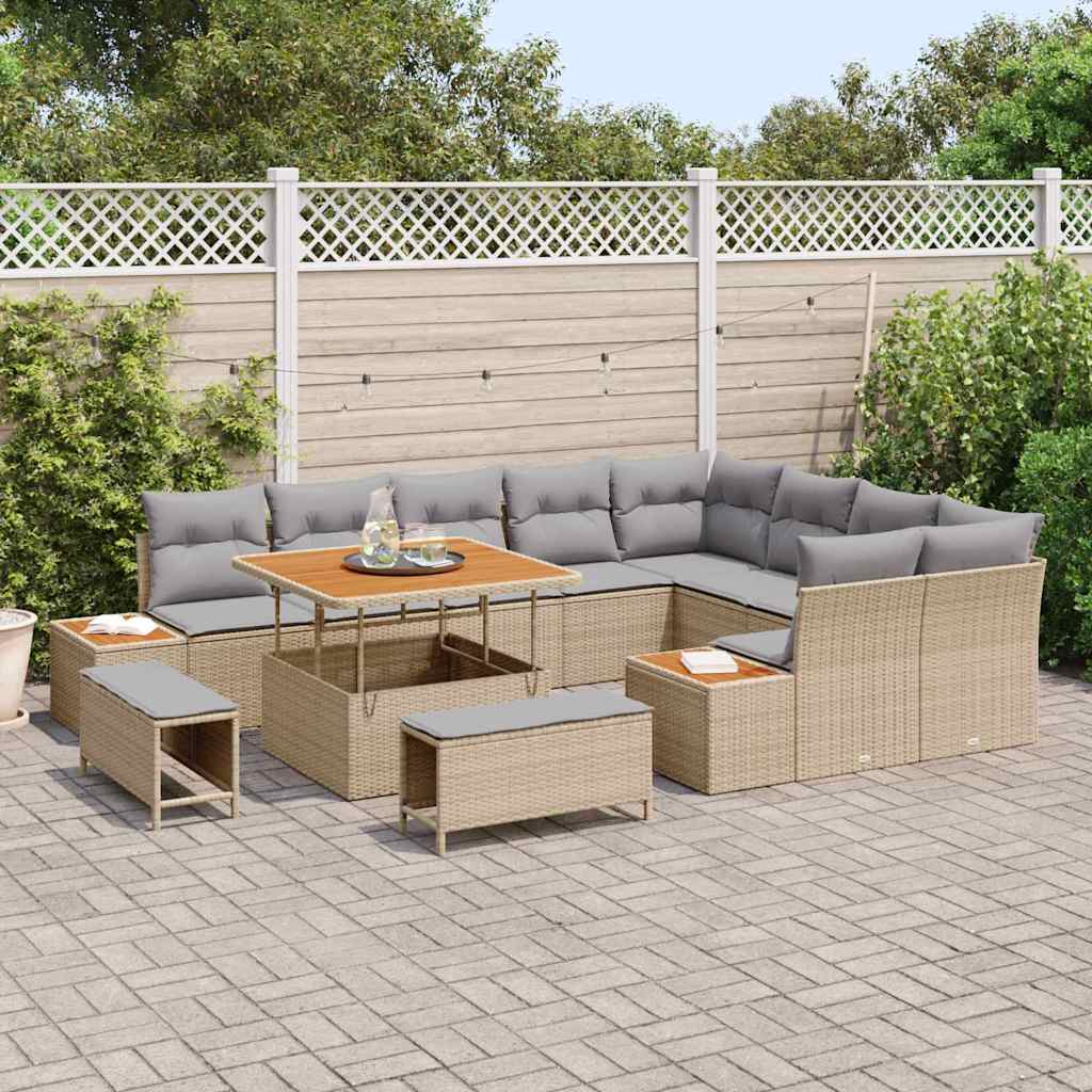 Gartensofa-set mit Kissen mit Speicher 12 pcs Beige Poly Rattan