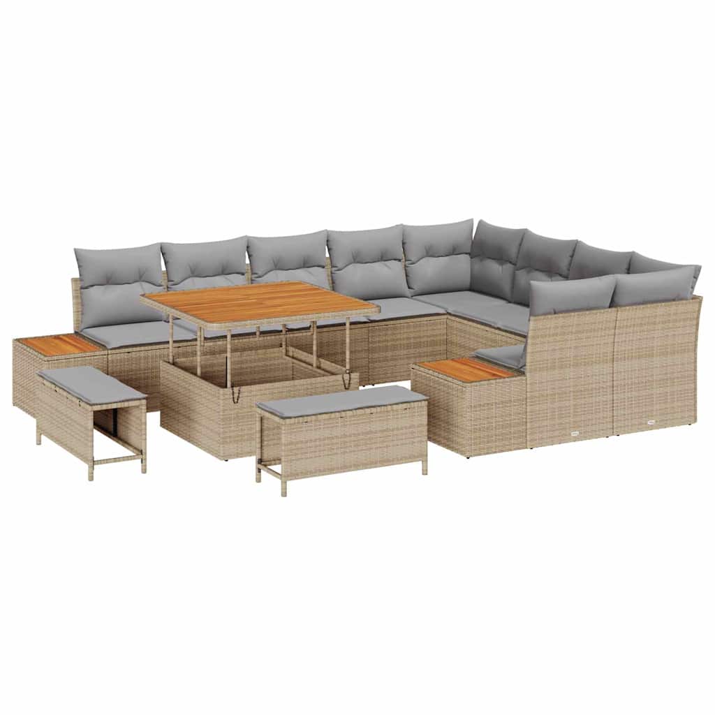 Gartensofa-set mit Kissen mit Speicher 12 pcs Beige Poly Rattan