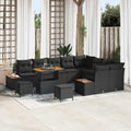 Gartensofa-set mit Kissen 12 pcs Schwarz Poly Rattan