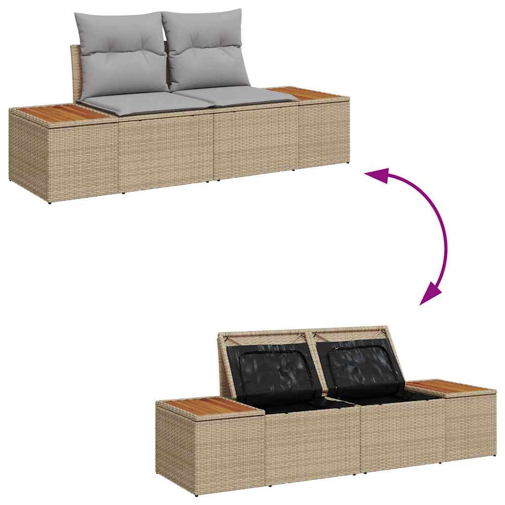 Gartensofa-set mit Kissen mit Speicher 13 pcs Beige Poly Rattan