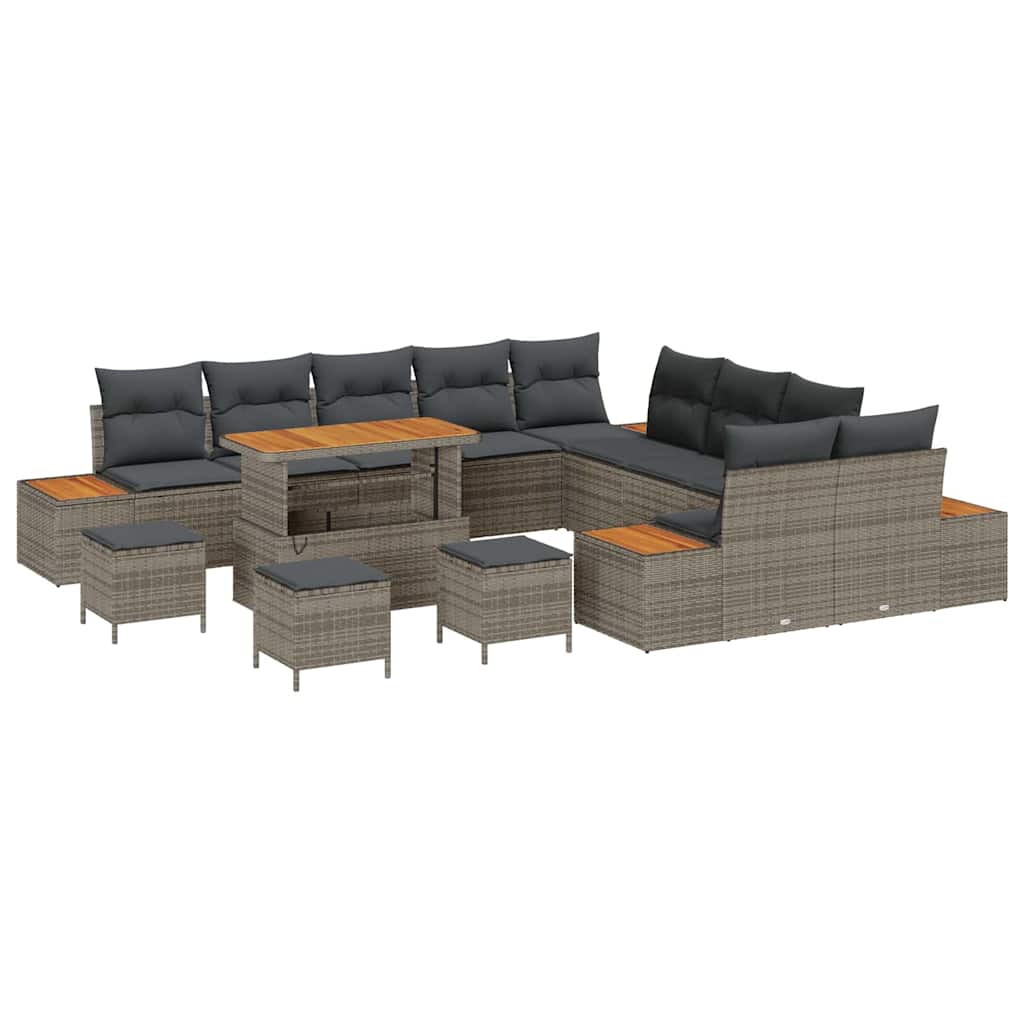 Gartensofa-set mit Kissen mit Speicher 14 pcs Grau Poly Rattan