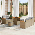 Gartensofa-set mit Kissen 10 pcs Beige und Hellgrau Poly-Rattan