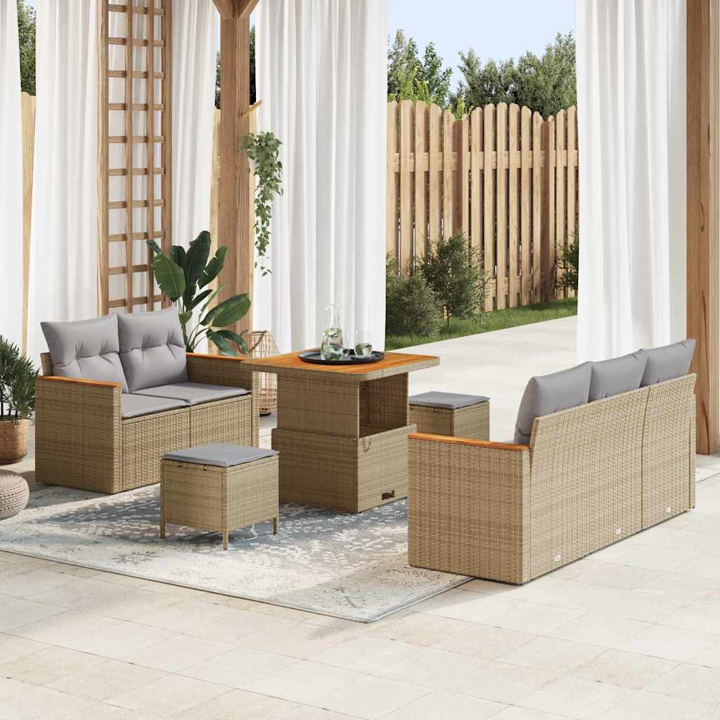 Gartensofa-set mit Kissen 10 pcs Beige und Hellgrau Poly-Rattan