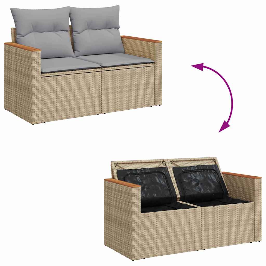 Gartensofa-set mit Kissen 10 pcs Beige und Hellgrau Poly-Rattan