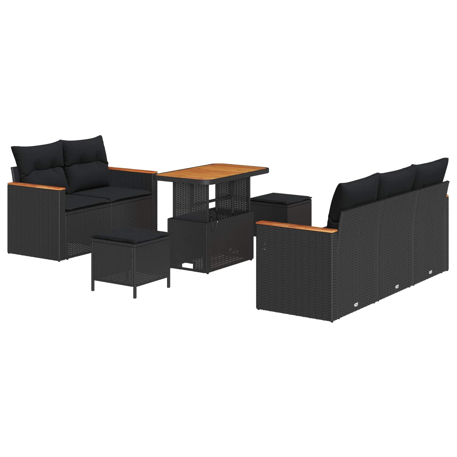 Gartensofa-set mit Kissen 10 pcs Schwarz Poly-Rattan