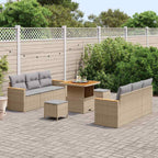 Gartensofa-set mit Kissen 11 pcs Beige und Hellgrau Poly-Rattan