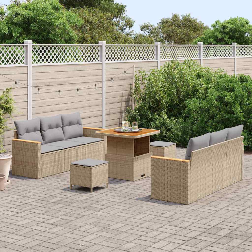 Gartensofa-set mit Kissen 11 pcs Beige und Hellgrau Poly-Rattan