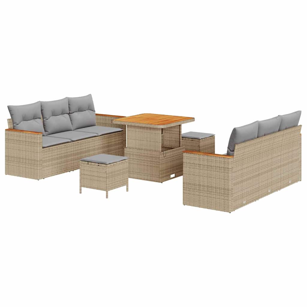 Gartensofa-set mit Kissen 11 pcs Beige und Hellgrau Poly-Rattan