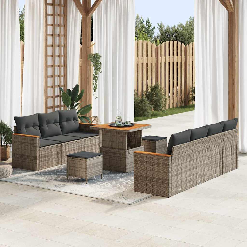 Gartensofa-set mit Kissen 14 pcs Grau Poly-Rattan