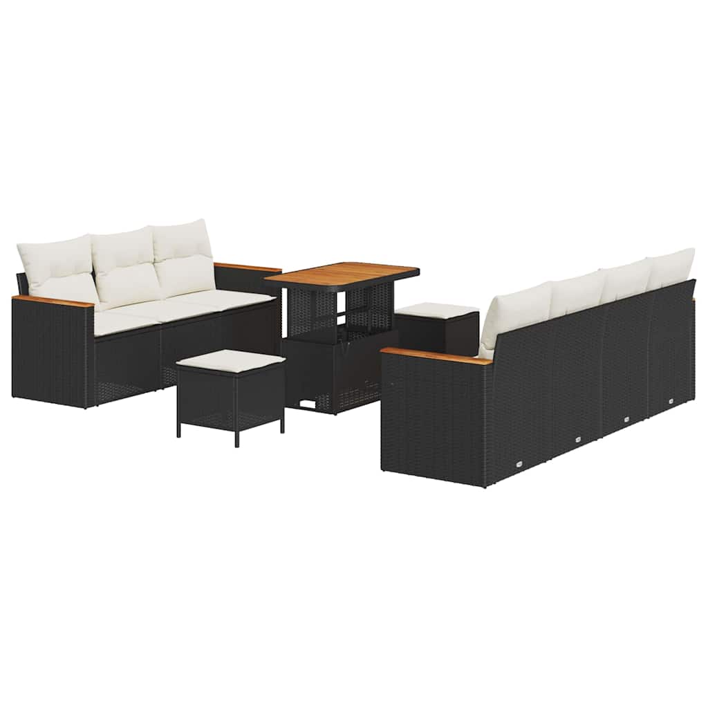 Gartensofa-set mit Kissen 14 pcs Schwarz und Creme Poly-Rattan
