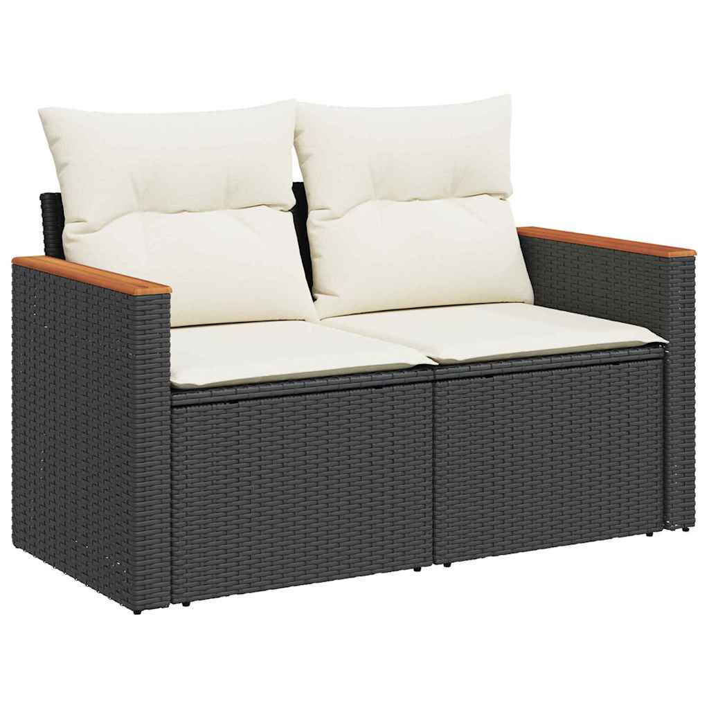 Gartensofa-set mit Kissen 14 pcs Schwarz und Creme Poly-Rattan